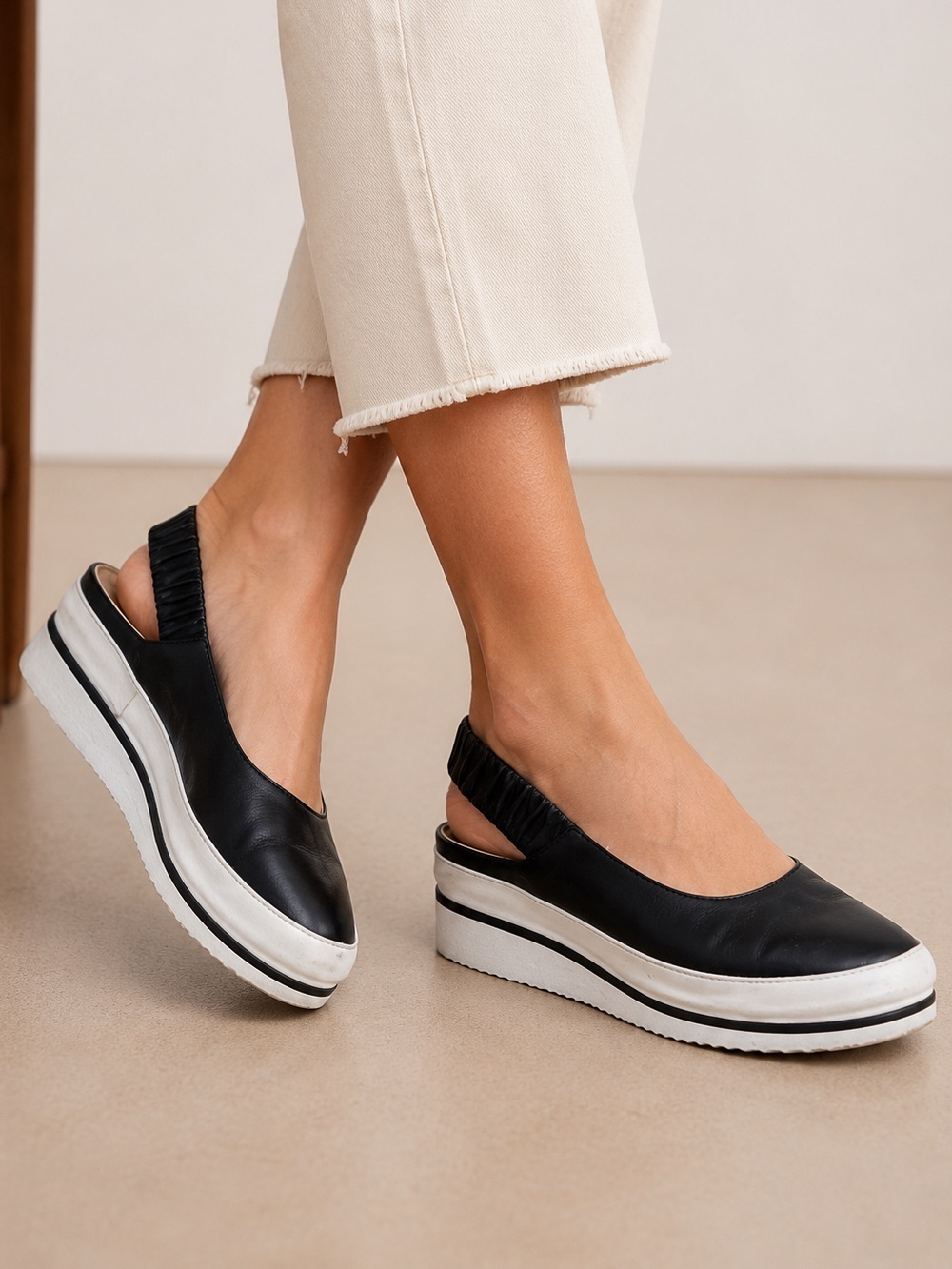 Ron White Black Leather Slingback Shoes EU 38 Made in Italy